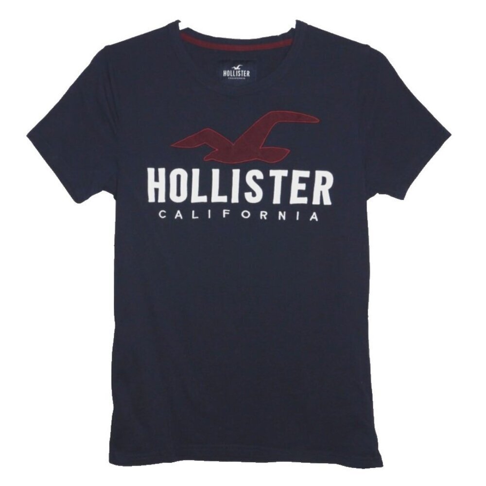 HOLLISTER California dark blue T Shirt with sewn on white lettering ADULT XS